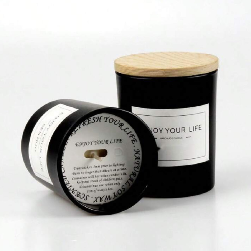 Matte Black and Frosted White Transparent Candle Jar with Bamboo Wooden Lid Cap 200ml 7cm x 9cm Candle Glass 7cm x 8.4cm