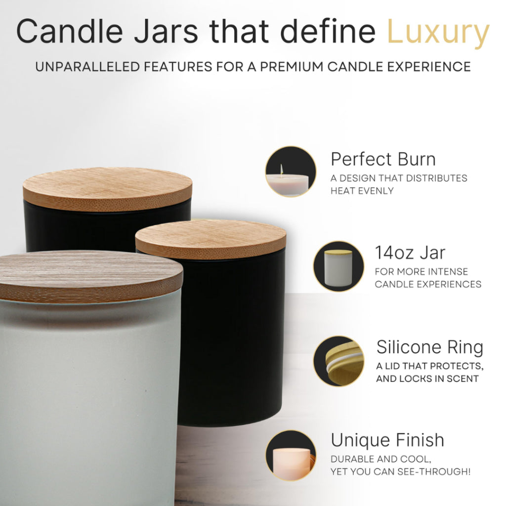 Matte Black and Frosted White Transparent Candle Jar with Bamboo Wooden Lid Cap 200ml 7cm x 9cm Candle Glass 7cm x 8.4cm